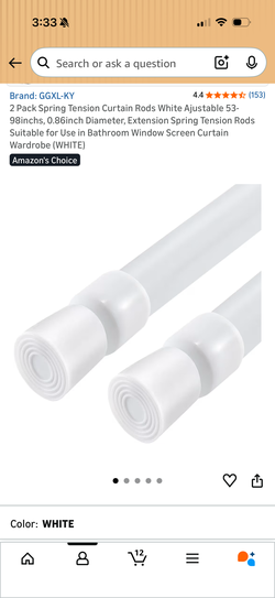 Two new 53 inch white spring curtain, wardrobe rod or shower curtain