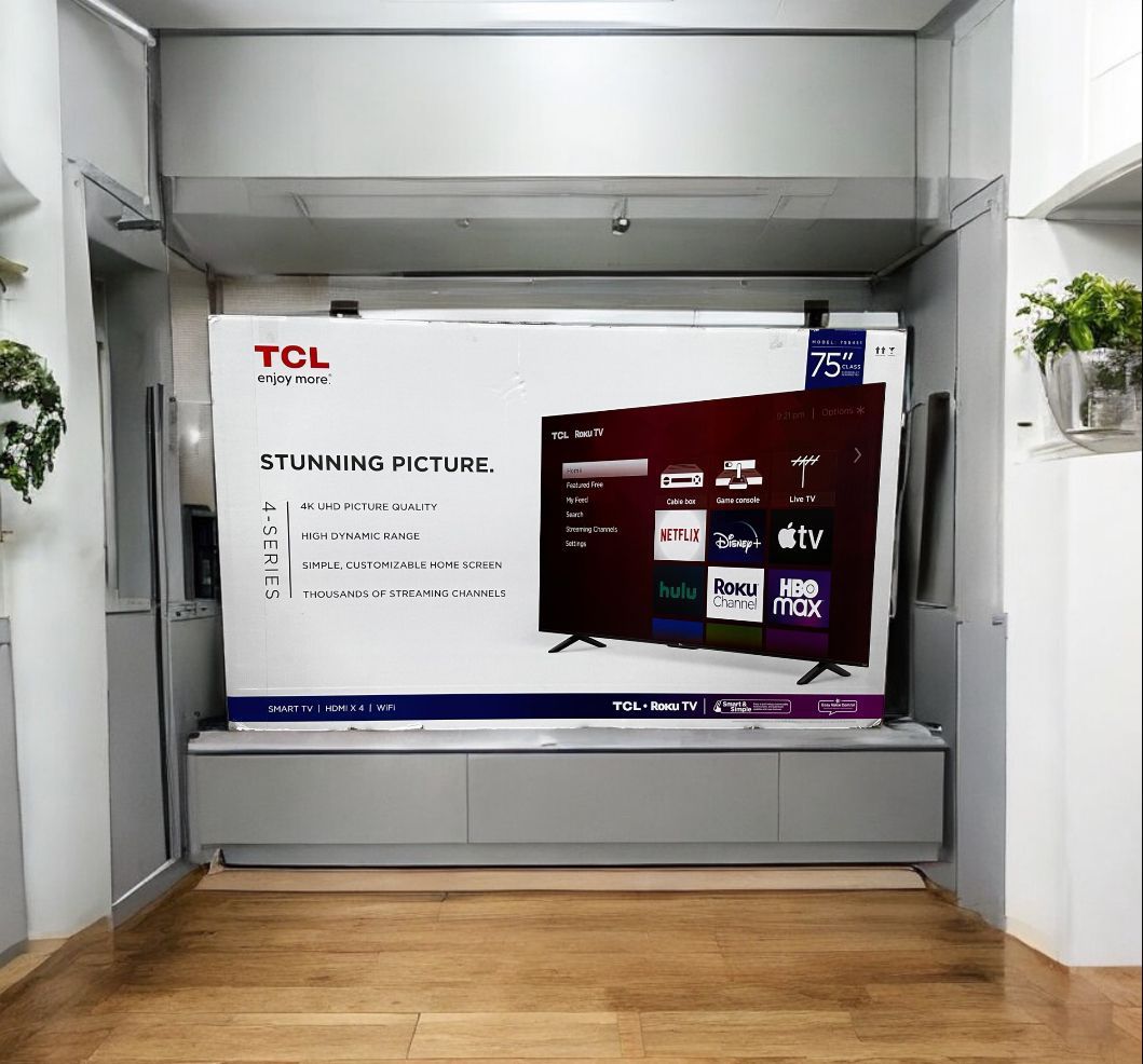 HD138 75” TCL smart 4k Roku led tv