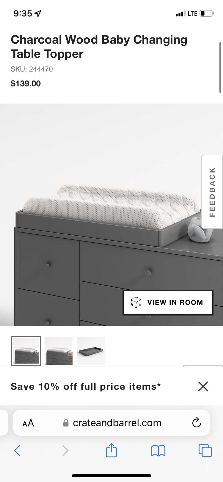 Crate And barrel Changing table Top