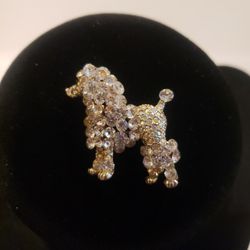 Poodle Brooch Pin Swarovski Elements Crystal Goldtone  F10 