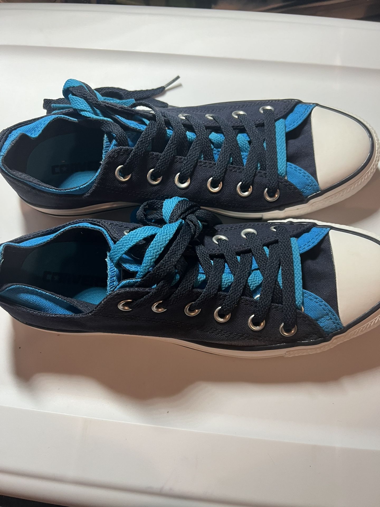New Converse All Star Double Tongue Black/blue Canvas Low Sneakers Unisex Size M8/W10 