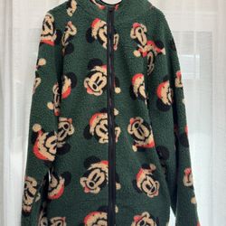 Santa Mickey Mouse Holiday Zip Fleece Jacket for Adults XL