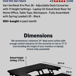 Adjustable standing Desk Converter - Black, VariDesk Pro Plus