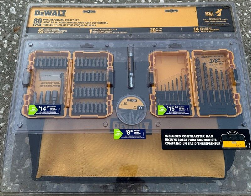 Dewalt
80 pcs.
DRILLING/DRIVING UTILITY SET with an extra tool Bag