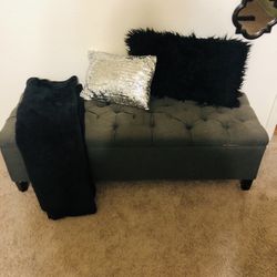 Smoked Grey, Tufted Storage Ottoman 