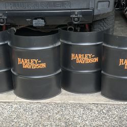 Set Of 4 Handpainted Harley Davidson Metal Drums