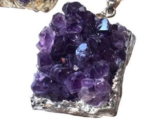 $100 HERKIMER MINES Amethyst Crystal Cluster Penda New 864859 $100 HERKIMER MINES Amethyst Crystal Cluster Pendant, Sterling Silver Chain Necklace