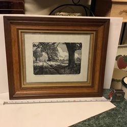 Quiet Country by Harlan Scheffler artwork Original Work In Wooden From Matted With Triple Lane, 1973 