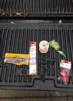 Fishing worms, snell hooks, bobbers, and line