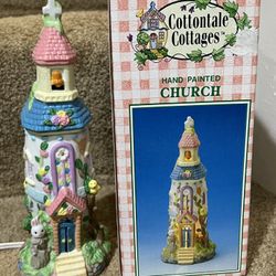 Cottontale Cottages Hand Painted Church Vintage 1995 With Cord & Light