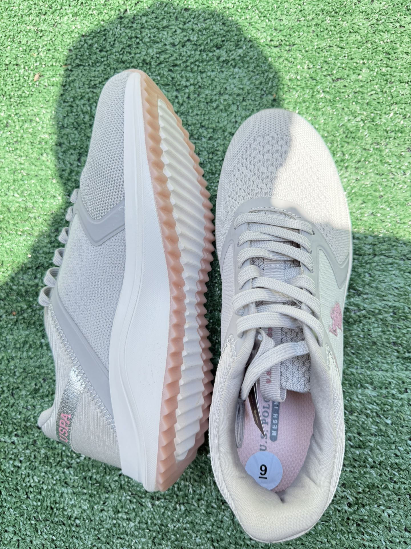U.S. Polo Assn. Women’s Sneakers Light Gray & Pink Size 9 | Casual Athletic Shoe