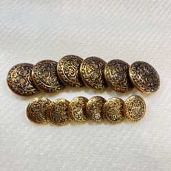 12 Piece Vintage Antique Filigree Metal Blazer Buttons. 6 X 3/4” & 6x7/8”.