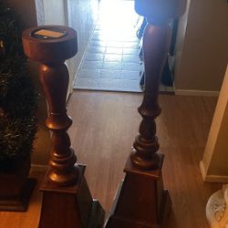 2 Big Wood Candle Holders 