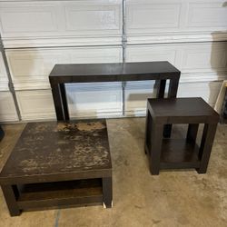 Set of Espresso West Elm Tables: Coffee, Console, Side Table