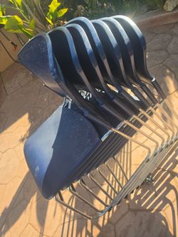 Set of Stackable Navy Blue Chairs with Chrome Legs