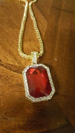 Gold plated ruby iced out chain 30"