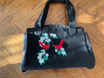 New (No boxes or tags) HipKnits LLC Black Handbag with Colorful Embroidered Bird and Floral Pattern