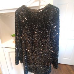 Elegant Black Sequined Dress**