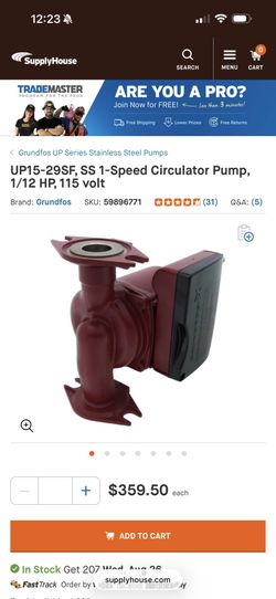 groundfos hot water circulator pump