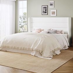 King Size Platform Bed Frame with Velvet Upholstered Wingback Headboard, No Box Spring Needed, Under Bed Storage Space, Strong Wooden Slats, Modern Ma