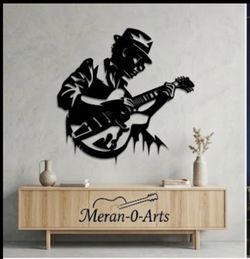 Meran-O-Arts Guitar Player wood Wall Art wall decor and design