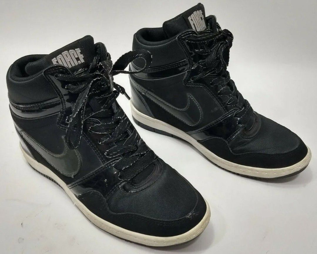 Size 6.5 Nike Air Force Sky High Black Hidden Wedge Shoes Womens  