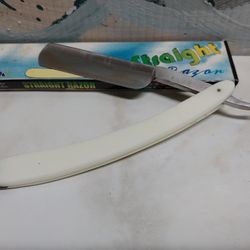 White Handle Straight Razor 