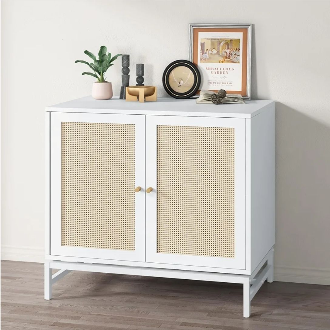 Sideboard Buffet Cabinet, Rattan Kitchen Storage Cabinet with 2 Doors,Cupboard Console Table with Adjustable Shelves,Accent Cabinet for Dining Room, B