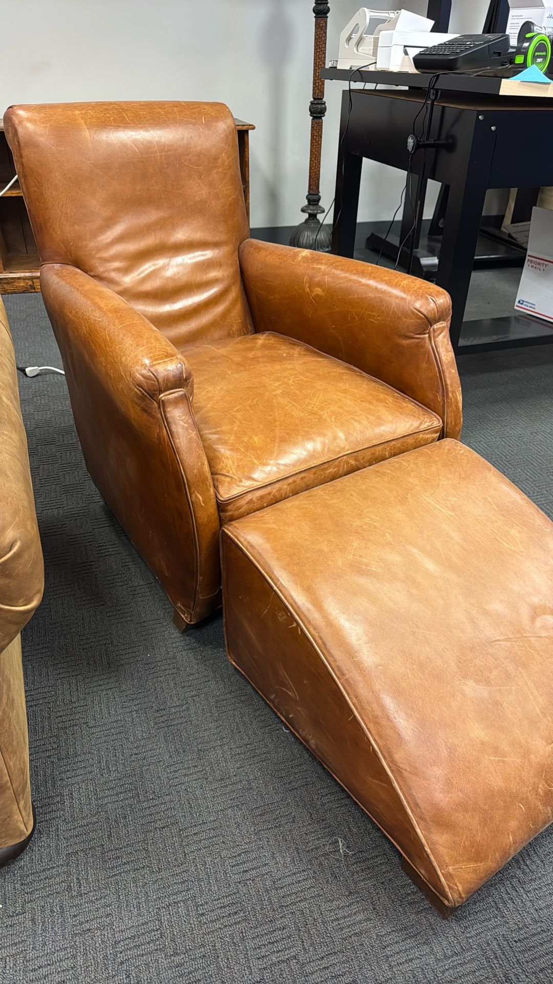 Leather Armchair with Footrest