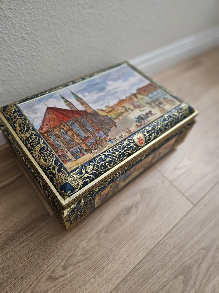 E OTTO SCHMIDT Lebkuchen Metal Tin Box Can Nurnberg Art Made in Germany 1992
