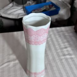 Ford 8” Collectible White Single Bud Vase With Pink Designes