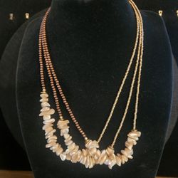 M.O.Pearl Nugget 3 Strand Necklace 