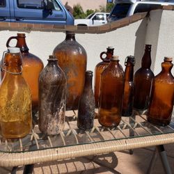 Antique Brown Bottle Collection Amber Vintage