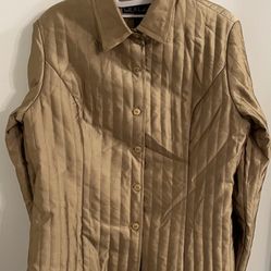 Gold Silkland Quilted  Buttoned Puffer Large  Silk Jacket