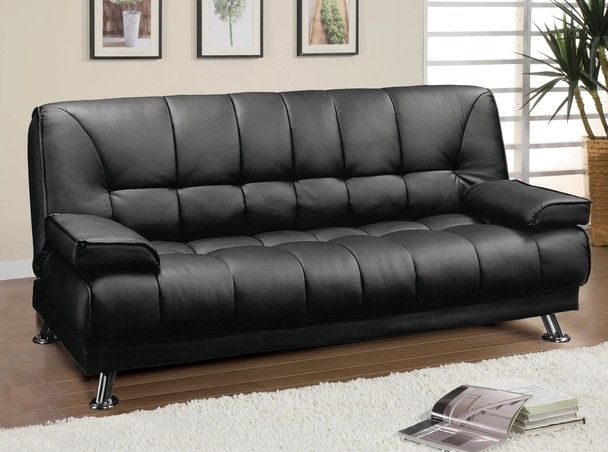 Black Bonded Leather Adjustable Couch Sofa Futon Sofa Bed