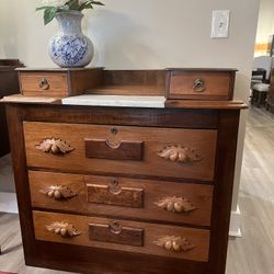 Antique Victorian Chest Of Drawers, Marble Insert, Solid Wood