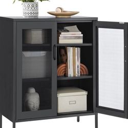 Metal Storage Cabinet with Mesh Doors, Steel Display Cabinets with Adjustable Shelves