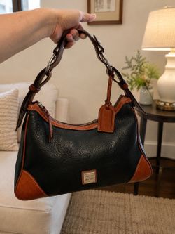 Dooney & Bourke Black with Brown Trim Pebbled Leather Shoulder Bag