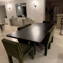 CB2 Black Wood Dining Table – Seats 8 | Modern Sculptural Design