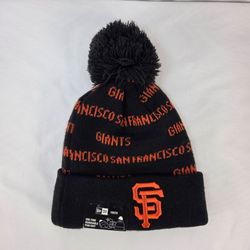 New Era San Francisco Giants Youth Black Beanie Cap Removable Pom Knit Kids New