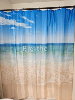 $10.00 - Shower Curtain with Beach Motif and the Words: "BREATH" - 72" x 72"!  Like New Condition!