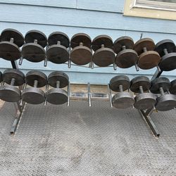 Universal Rubber coated dumbells with Universal Heavy-Duty chrome Rack.