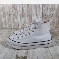 Converse Chuck Taylor All Star Platform White Leather High Top Sneakerssize 8 used like new 