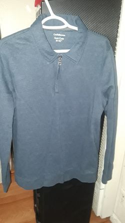 Men size Large sweatshirt material mid zipper style sweater. navy blue my son never used.