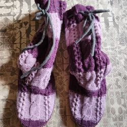 Bath & Body Works Purple Knitted House Slipper Boots Faux Suede Bottom