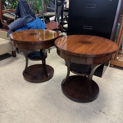 Pair Italian Art Deco style walnut side tables -30” - Retail: $2450