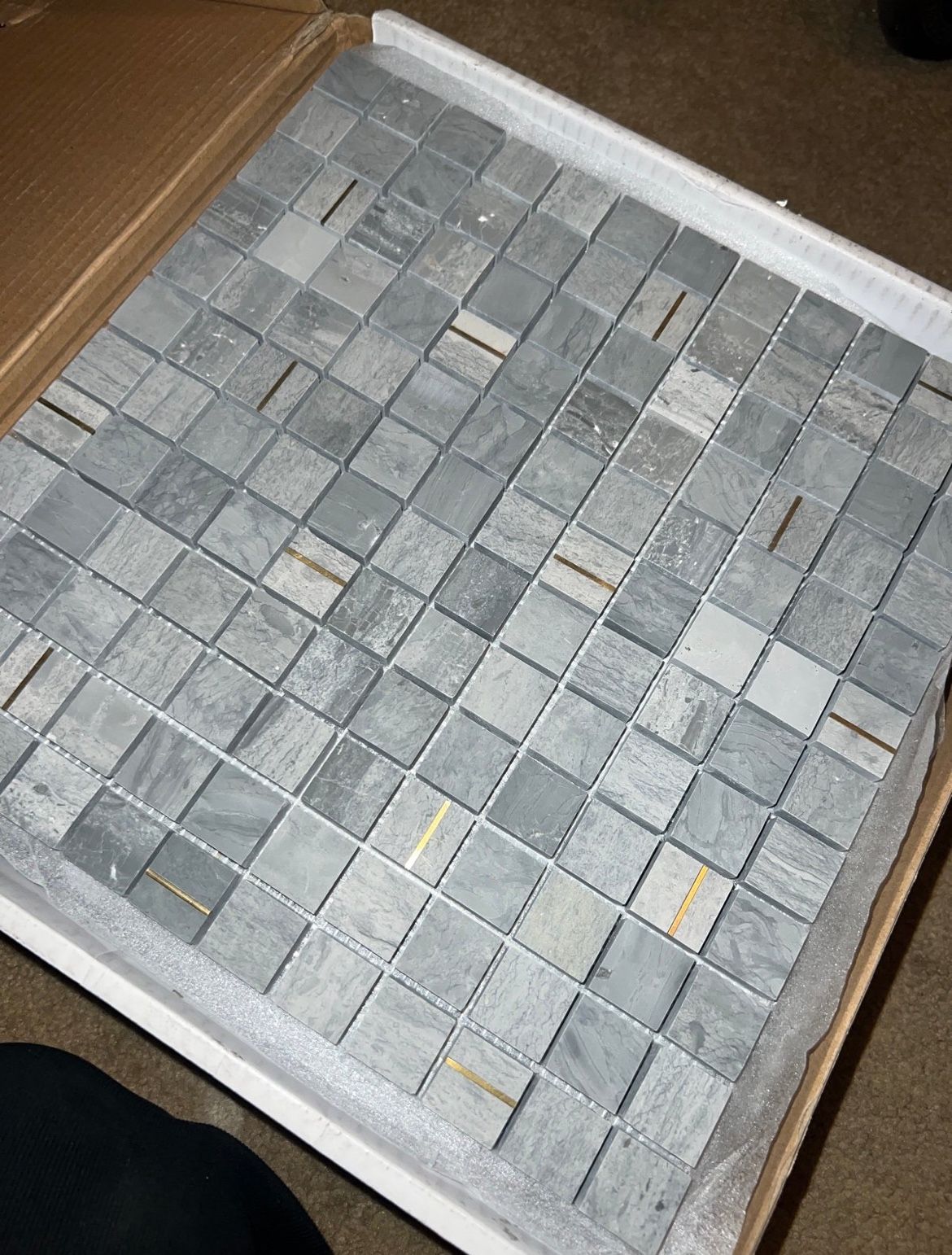 Bedrosians Ferrara 1" x 1" Marble Mosaic Tile w/ Brass in Argento