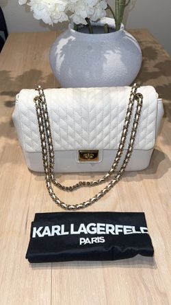 Karl Lagerfeld Ivory luxury quilted leather  bag 