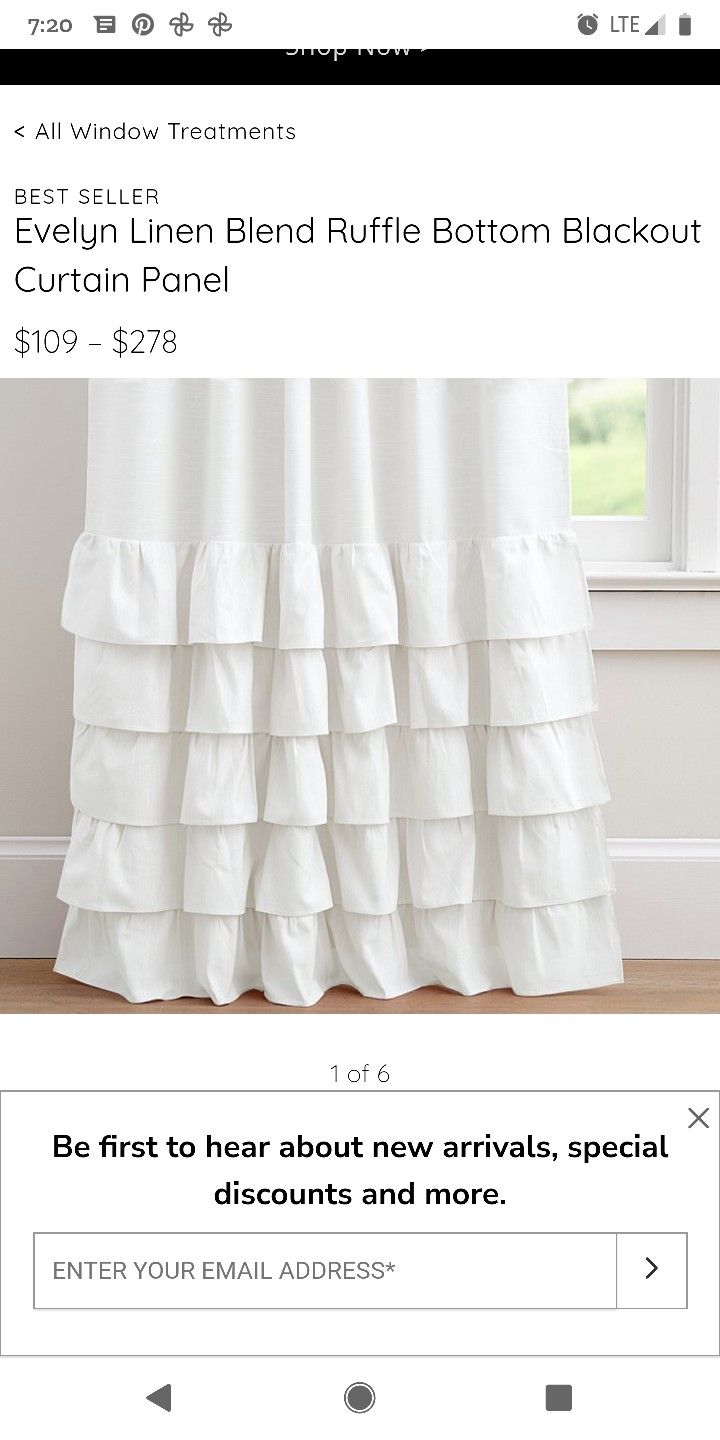 Pottery Barn Kids Evelyn Linen Blend Ruffle Bottom Blackout Curtain Panel Light Gray 44×63 $109