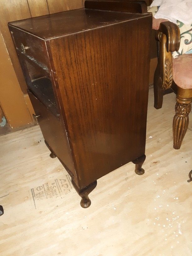 Vintage End Table Solid Wood Cabinet